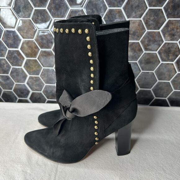 Ulla Johnson Aggie Studded Boot Heels Size 37 (US 6.5) Black Suede - Picture 1 of 7